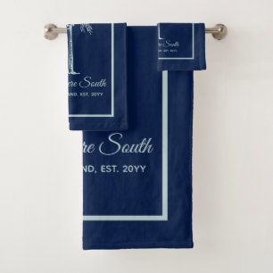 Elegant Blue Pale Teal Palm Tree Personalized Bath Towel Set