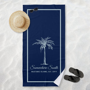 Elegant Blue Pale Teal Palm Tree Personalized Beach Towel