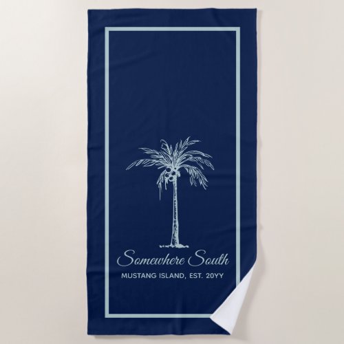 Elegant Blue Pale Teal Palm Tree Personalized Beach Towel