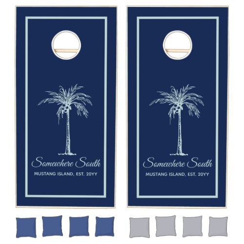 Elegant Blue Pale Teal Palm Tree Personalized Cornhole Set