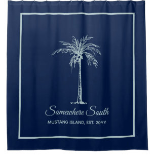 Elegant Blue Pale Teal Palm Tree Personalized Shower Curtain