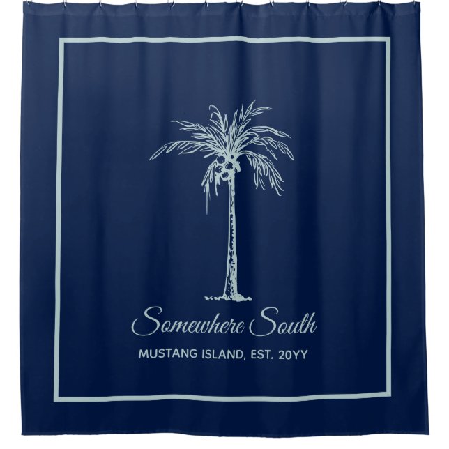 Elegant Blue Pale Teal Palm Tree Personalized Shower Curtain (Front)