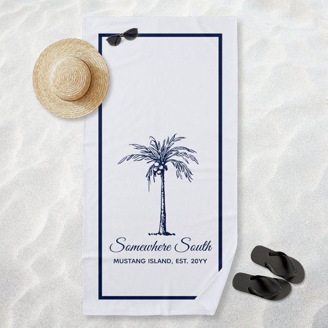 Elegant Blue Palm Tree Personalized Beach Towel (Elegant Blue Palm Tree Personalized Beach Towel)