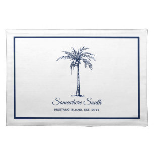 Elegant Blue Palm Tree Personalized Cloth Placemat