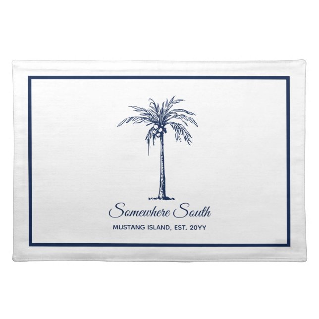 Elegant Blue Palm Tree Personalized Cloth Placemat (Front)
