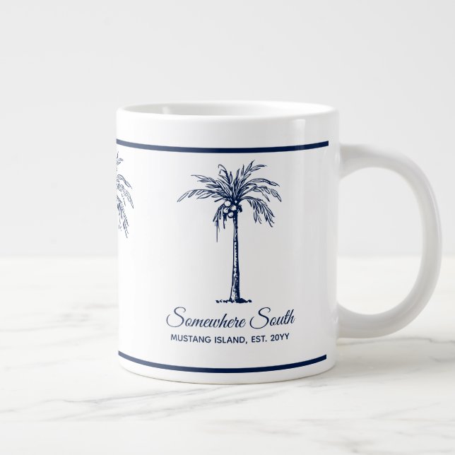 Elegant Blue Palm Tree Personalized Giant Coffee Mug (Right)