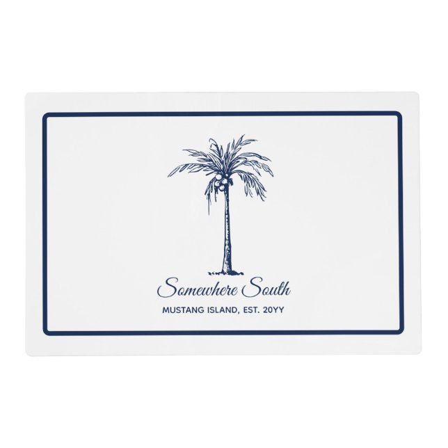 Elegant Blue Palm Tree Personalized Placemat (Front)