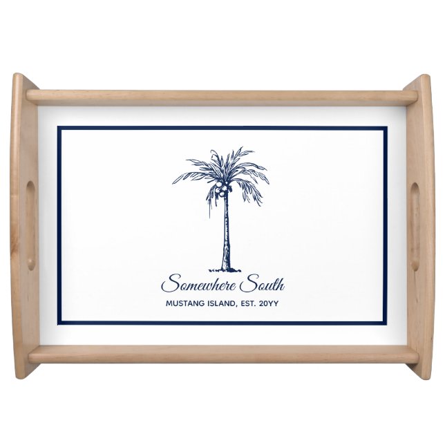 Elegant Blue Palm Tree Personalized Serving Tray (Front)