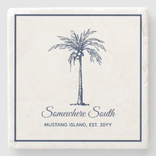 Elegant Blue Palm Tree Personalized Stone Coaster