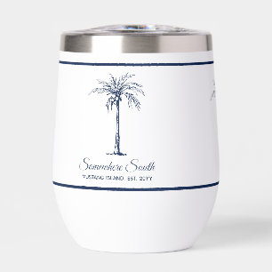 Elegant Blue Palm Tree Personalized Thermal Wine Tumbler