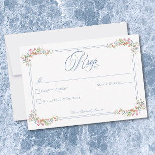 Elegant Blue Pastel Wildflower Border Wedding RSVP Card