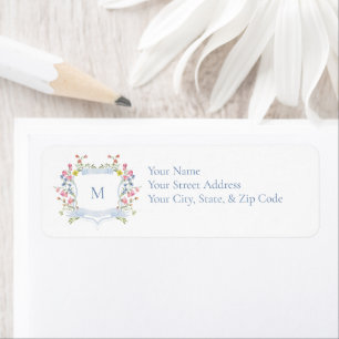 Elegant Blue Pastel Wildflower Crest Bridal Shower Label