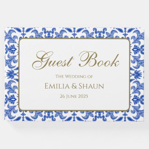 Elegant Blue Pattern Wedding Guest Book