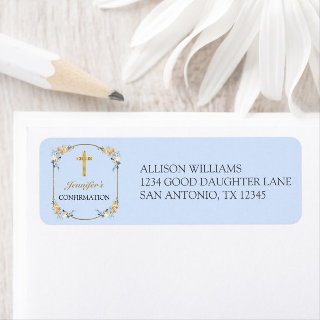 Elegant Blue Peach Floral Confirmation Return Label (Insitu)