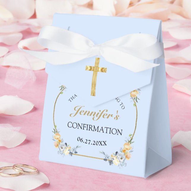 Elegant Blue Peach Floral Confirmation Thank You  Favor Boxes (Wedding)