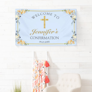 Elegant Blue Peach Floral Confirmation Welcome Banner