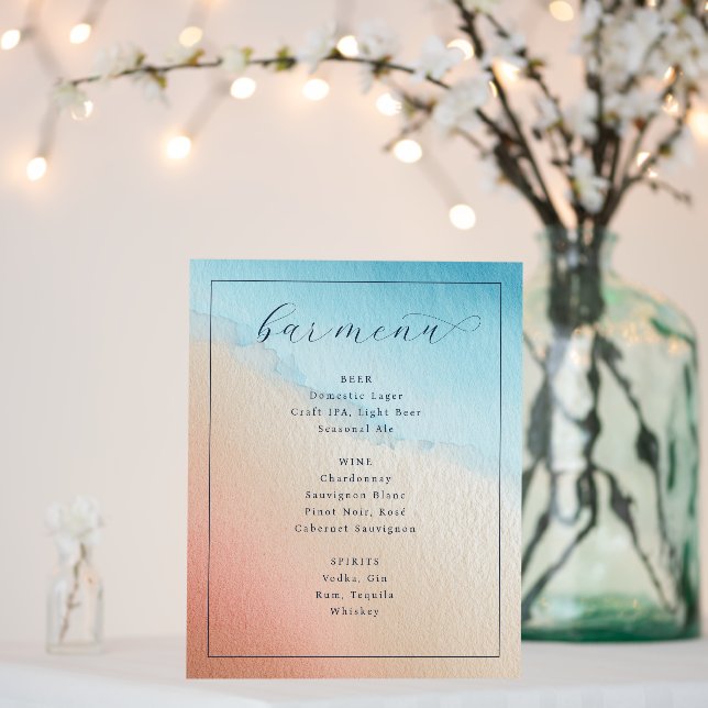 Elegant Blue Peach Ombre Bar Menu Foam Board (In Situ (Wedding))
