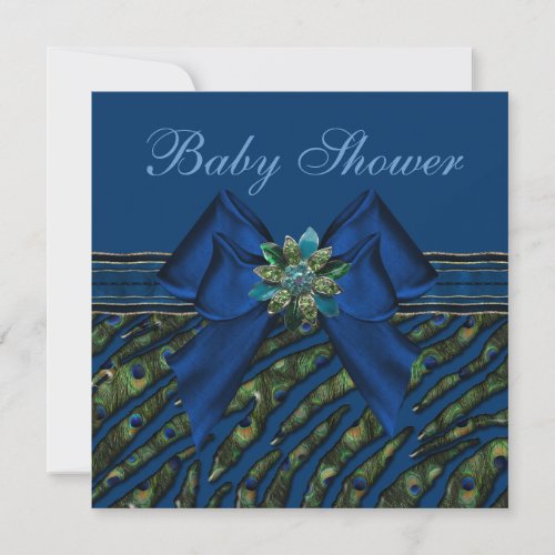 Elegant Blue Peacock Animal Print Baby Shower Personalized Invitation