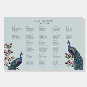 Elegant Blue Peacock Botanical Seating Chart Foam Board