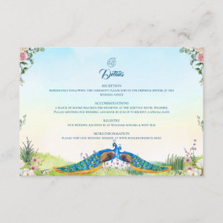 Elegant Blue Peacock Botanical Wedding Style Enclosure Card