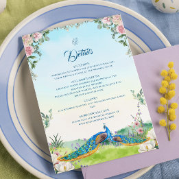 Elegant Blue Peacock Botanical Wedding Style Enclosure Card