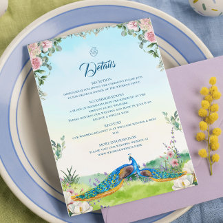 Elegant Blue Peacock Botanical Wedding Style Enclosure Card
