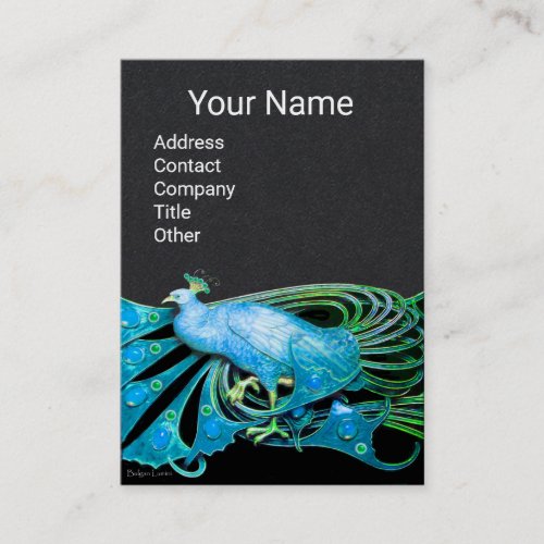 ELEGANT BLUE PEACOCK FASHION JEWEL Black Paper Business Card