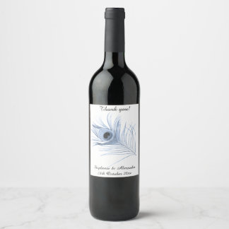 ELEGANT BLUE PEACOCK FEATHERS WHITE WINE LABEL