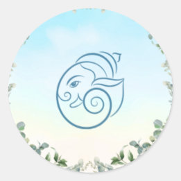 Elegant Blue Peacock Floral Botanical Wedding Classic Round Sticker