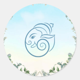 Elegant Blue Peacock Floral Botanical Wedding Classic Round Sticker