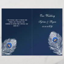 Elegant blue peacock folded Wedding program