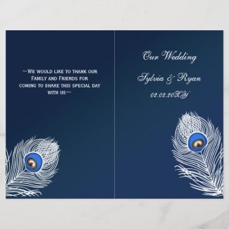 Elegant blue peacock folded Wedding program