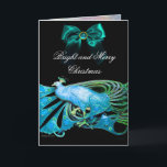 ELEGANT BLUE PEACOCK,GEM STONES AND CHRISTMAS BOW HOLIDAY CARD<br><div class="desc">Elegant , classy teal blue, turquoise peacock jewel with gold silver aqua blue green floral sparkles inside.Painting and Digital graphics by Bulgan Lumini (c) watercolor acrylic golden foil and iridescent colors... Easy to customize with your own text as an announcement card, place cards, save-the-date , thank you cards for birthday...</div>
