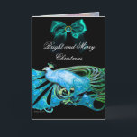 ELEGANT BLUE PEACOCK,GEM STONES AND CHRISTMAS BOW HOLIDAY CARD<br><div class="desc">Elegant , classy teal blue, turquoise peacock jewel with gold silver aqua blue green floral sparkles inside.Painting and Digital graphics by Bulgan Lumini (c) watercolor acrylic golden foil and iridescent colors... Easy to customize with your own text as an announcement card, place cards, save-the-date , thank you cards for birthday...</div>