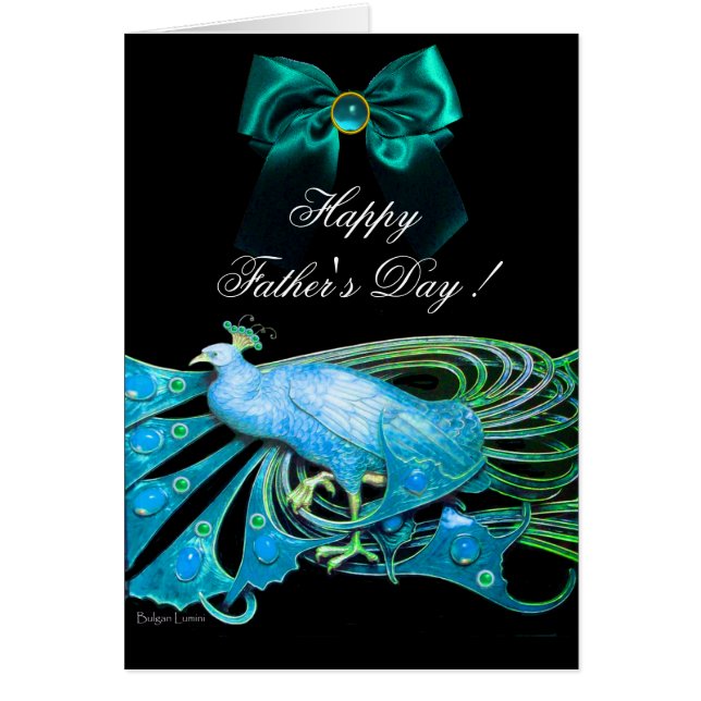 ELEGANT BLUE PEACOCK,GEM STONES ,BOW Father's Day (Front)