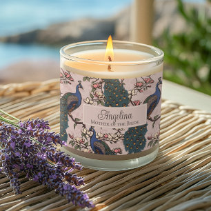 Elegant Blue Peacock Monogrammed Wedding Party  Scented Candle