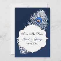Elegant  blue peacock save the date