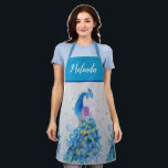 Elegant Blue Peacock Watercolor Art Womans Apron<br><div class="desc">Elegant Blue Peacock Watercolor Art Womans Apron Painting Pattern Woman's Kitchen Apron,  with a fully customizable name. Designed from my original cat illustration.</div>