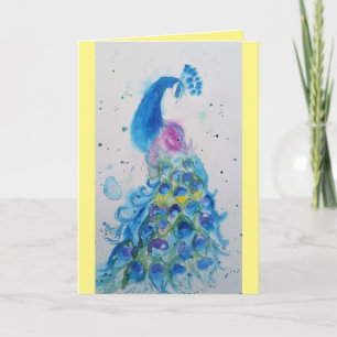 Elegant Blue Peacock Watercolour Birthday Card