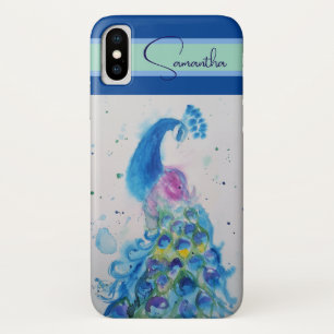 Elegant Blue Peacock Watercolour Thank You iPhone X Case