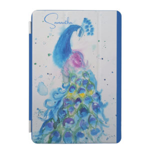 Elegant Blue Peacock Watercolour Thank You iPad Mini Cover