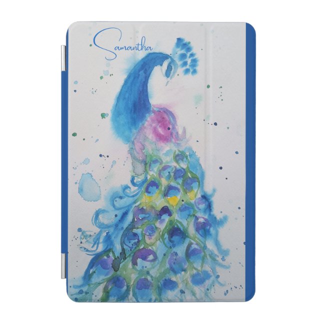 Elegant Blue Peacock Watercolour Thank You iPad Mini Cover (Front)
