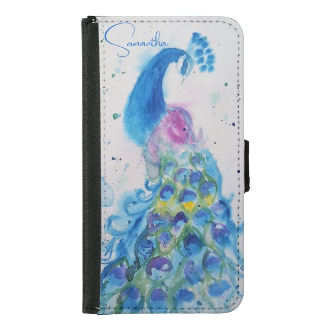 Elegant Blue Peacock Watercolour Thank You Samsung Galaxy Wallet Case (Front)