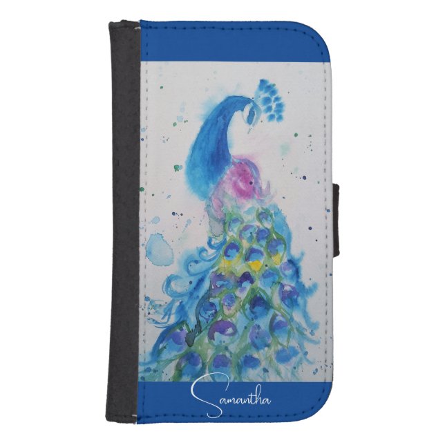 Elegant Blue Peacock Watercolour Thank You Samsung Galaxy Wallet Case (Front)