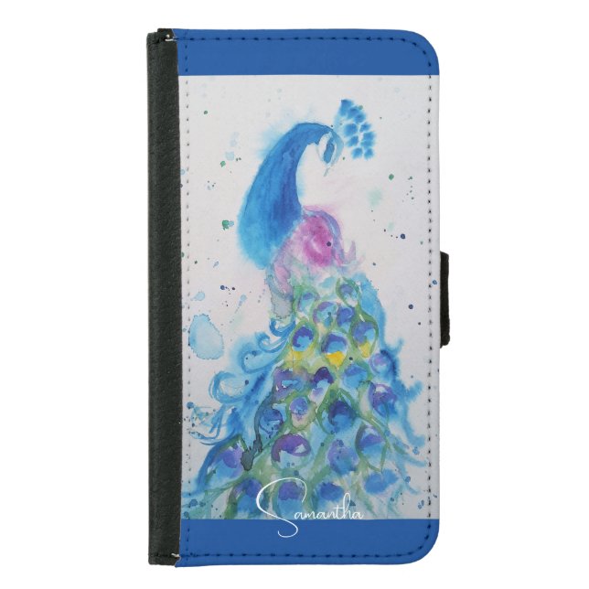 Elegant Blue Peacock Watercolour Thank You Samsung Galaxy Wallet Case (Front)