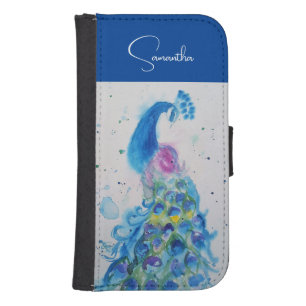 Elegant Blue Peacock Watercolour Thank You Galaxy S4 Wallet Case