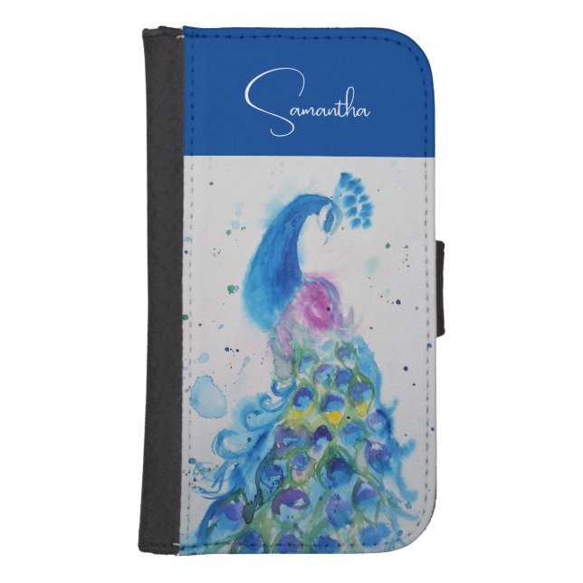 Elegant Blue Peacock Watercolour Thank You Samsung Galaxy Wallet Case (Front)