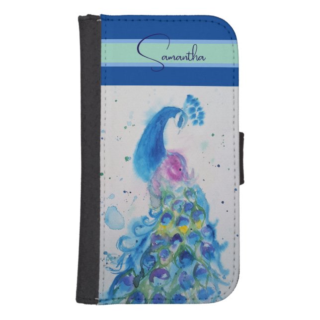 Elegant Blue Peacock Watercolour Thank You Samsung Galaxy Wallet Case (Front)