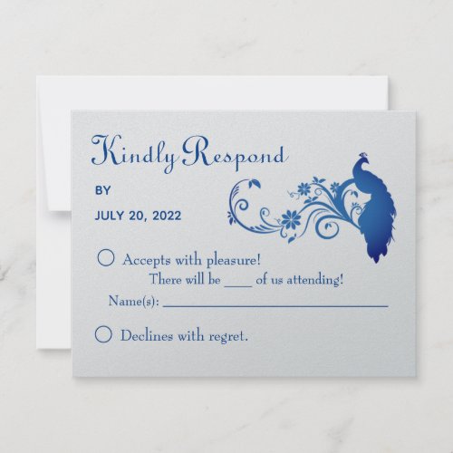 Elegant Blue Peacock Wedding RSVP Card