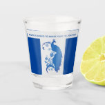 Elegant Blue Peacock Wedding Shot glass<br><div class="desc">Check out this delightfully fun shot glass featuring our Elegant Blue Peacock design - a perfect gift for members of your wedding party or as a favor for your wedding guests to take home! It holds 1.5 oz (hand wash only). Customize the messaging on the bottom as you see fit...</div>